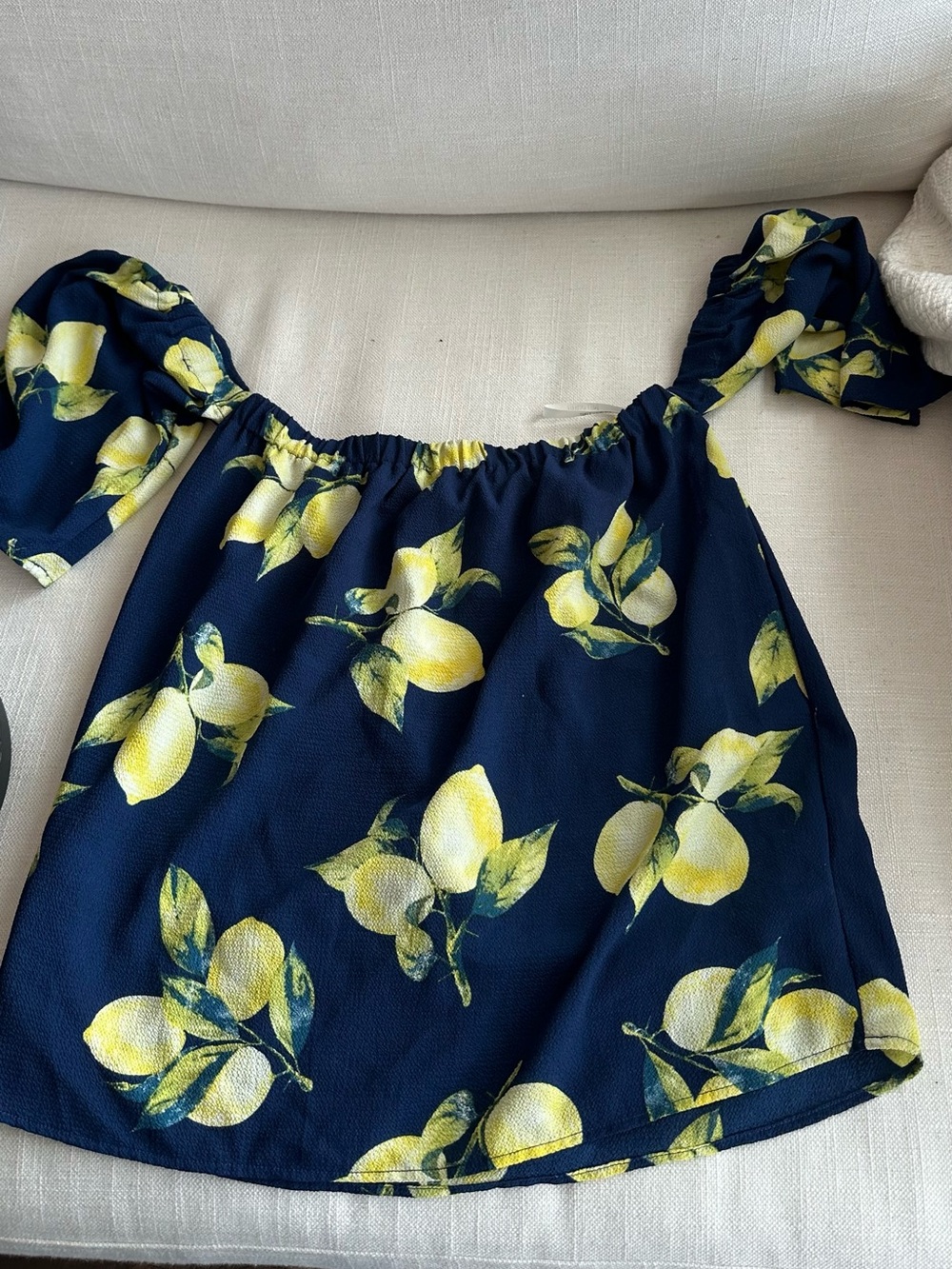 Navy / Lemon Pattern Off the Shoulder Top